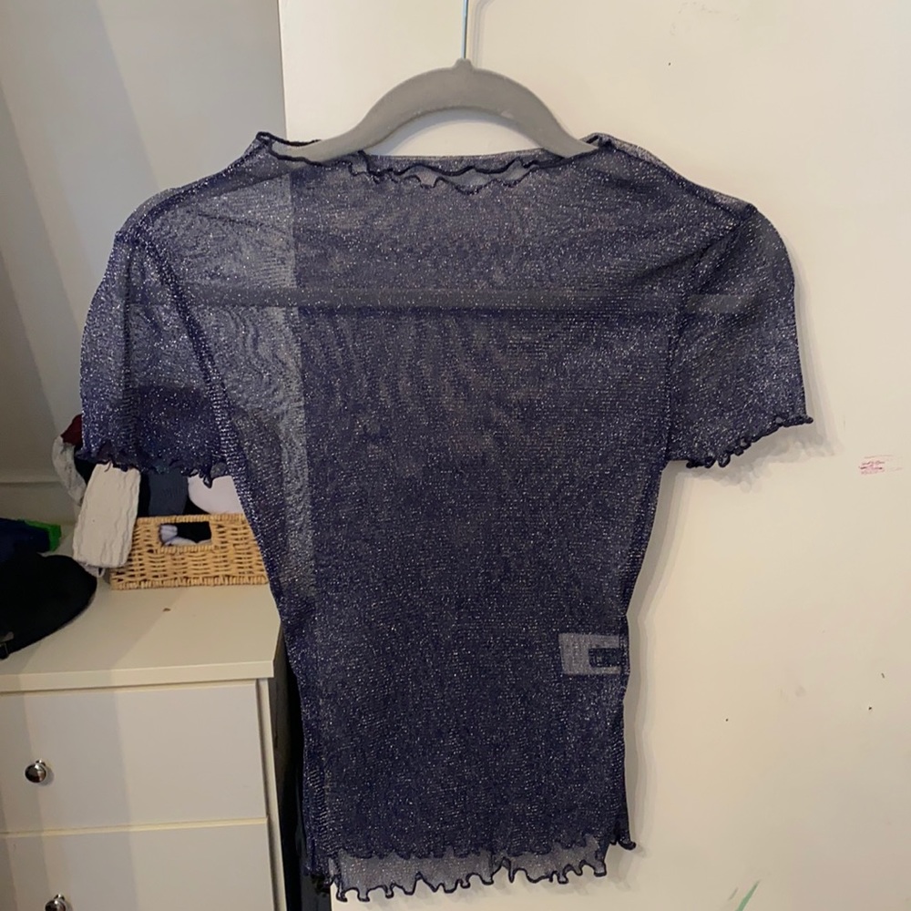 Blue Metallic Sheer Top